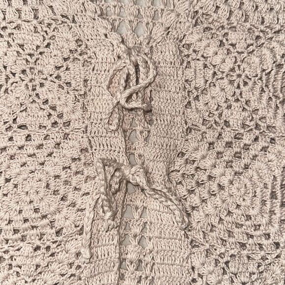 Lucky Brand XL Blush Pink Square Crochet Front Tie Cropped Festival Vest - Picture 12 of 15
